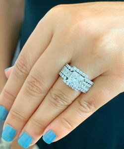 6MM Princess Cut Center And <b>Emerald</b> Cut Moissanite Three Band <b>Ring</b> 925 Sterling <b>Silver</b> Romantic Party Sparkly Charms - Product Image 2