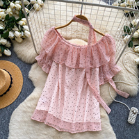 Blusas Elegantes de Chifón de Manga Corta para Verano, Camisas con Volantes y Estampado de Puntos para Mujer, Tops Elegantes para Dama, Ropa al por Mayor para Mujer