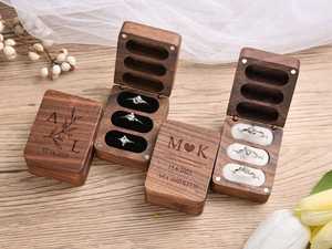 Indian Artist Three Slots Black Walnut Wood Wedding Ring Box Custom Engrave Logo Luxury Packaging Wedding Wooden Ring Boxes By U - Product Image 6