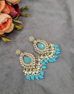 Handcrafted Tear Drop Antique <b>Gold</b> Plated Faux Gemstone Pearl Cluster <b>Dangle</b> <b>Earrings</b> For Women Reception Party Wear Collections - Product Image 1