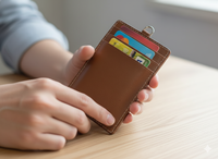 WRIZA Porte-cartes d'identité en cuir véritable avec blocage RFID, lanière de cou, porte-badge vertical, 3 emplacements pour cartes de crédit/ATM, couleur beige