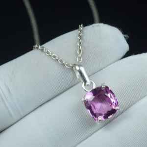 Pendentif en Kunzite rose taille coussin, en argent sterling 925, pierre précieuse naturelle, collier, cadeau de mariage ou de Noël - Product Image 5