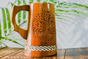 Handmade Burnt Wood <b>Beer</b> <b>Mug</b> with Straw Portable & Eco-Friendly for Men-Camping Travel & Outdoor Use - Product Image 6