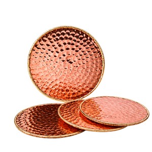 Wholesale Custom Logo Handmade Hammered Copper Coasters Set High Quality Pure Metal Round Drink Coasters <b>Table</b> <b>Protector</b> Mats - Product Image 2