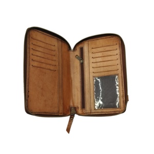 Portefeuille long personnalisé en cuir pleine fleur brodé à la main avec motif floral, fermeture éclair intégrale, pour homme - Product Image 2