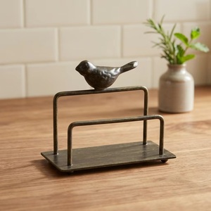 Porte-cartes de visite en fonte avec sculpture d'oiseau, organisateur de bureau minimaliste, support de rangement en métal sur pied - Product Image 1