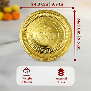 Brass Om Engraved <strong>Pooja</strong> <strong>Thali</strong> Plate Handcrafted Traditional <strong>Aarti</strong> Plate For Home Temple Rituals Festival Decor Gifts - Product Image 2