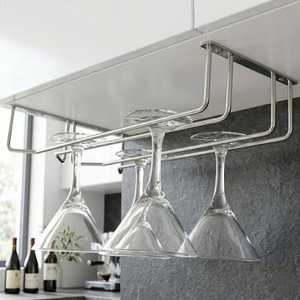 Estante para Copas de Vino Cromado para Debajo del Gabinete, Moderno Soporte Metálico Colgante para Copas - Product Image 1