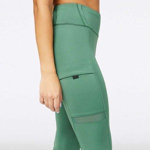 High Waist Full Length Yoga <b>Leggings</b> With Pockets Solid Green Spandex <b>Nylon</b> Seamless Four-Way Stretch Pants For Fitness Running - Product Image 3