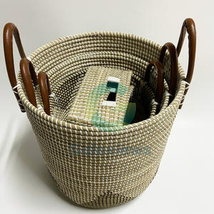 Meilleure vente, ensemble de paniers de rangement en jonc de mer, fabrication artisanale Hanoi, conception détachable, panier à vêtements en rotin et bambou à 3 poignées - Product Image 4