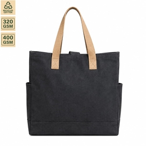 Bolsa de Compras de Lona Negra Resistente de 360 GSM con Logotipo Personalizado, Bolsillo Exterior y Asas de Algodón, 48x35x20cm, Venta al Por Mayor, OEM, ODM - Product Image 6