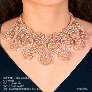Collar de Diamantes Cultivados en Laboratorio con Certificación IGI, Oro Rosa de 18k, Diseño de Hoja en Cascada, Gargantilla de Lujo para Mujer, Regalo de Boda - Product Image 3