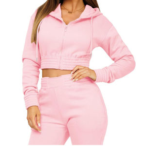 Custom <b>Crop</b> Hoodies for Women High Quality Cropped <b>Tops</b> Short Solid Color Casual Oversized Drop shoulder women hoodies - Product Image 5