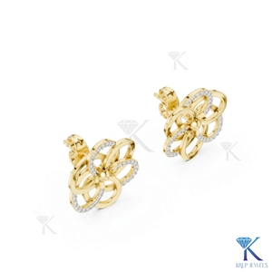 ต่างหูแบบติดหู ลายดอกไม้ฉลุลาย ดีไซน์ดอกบาน ทองคำแท้ 14K เพชรเลี้ยงในห้องปฏิบัติการ รับรองโดย IGI เครื่องประดับหรูหราสำหรับผู้หญิง - Product Image 4