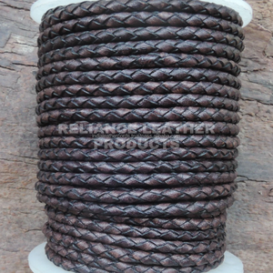 Genuine 4mm Cowhide Antique Black Matt Bolo Braided <b>Leather</b> Cord Round Vintage <b>Leather</b> Rope <b>Bracelet</b> Necklace Cord - Product Image 4