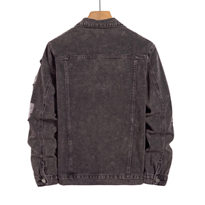 Veste en jean délavé décontractée pour homme, col rabattu, coupe classique, couleur unie, style streetwear déchiré, automne - Product Image 2