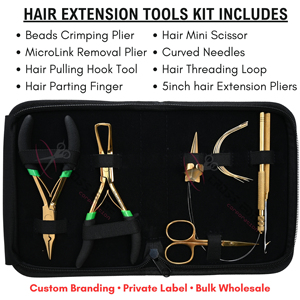 Kit de herramientas para extensiones de cabello doradas con pinzas de 5 pulgadas, mini tijeras para cabello, anillo separador de cabello, agujas de extensión en forma de C - Product Image 2