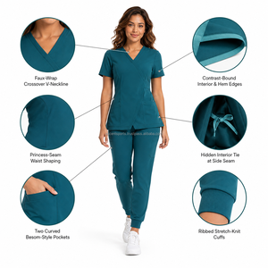 Mandarin Collar <b>Nurse</b> <b>Scrub</b> Uniform Custom Embroidered Logo Elastic Waistband Drawstring Soft Touch Woven Spandex/Polyester - Product Image 5