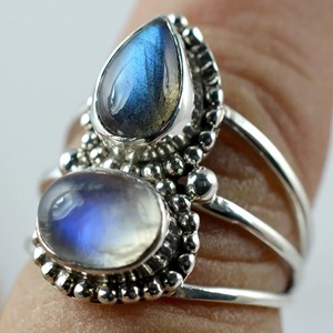 Labradorite Rainbow Moonstone <b>Ring</b> 925 Sterling Silver Handmade <b>Boho</b> Statement Promise <b>Ring</b> for Women Natural Gemstone <b>Ring</b> - Product Image 6