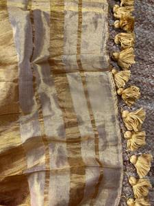 Sari en tissu de lin doré avec pièce de tissu pour la blouse, pour femmes, tenue traditionnelle indienne pour mariage - Product Image 6