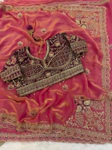 Designer Thread And Sequence Work Space Satin <b>Saree</b> Paired With Embroidery Work Fully Stitched Ready To Wear Blouse - Product Image 3