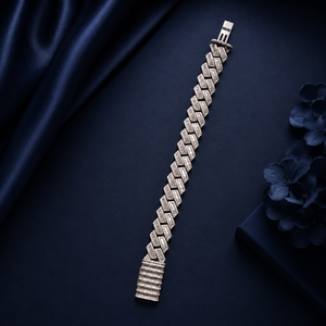 18ct <b>White</b> Gold Moissanite Brilliant Cut Cuban Link Tassel <b>Bracelet</b> for Men's Luxury High Polish Wedding Party Daily Wear Gift - Product Image 4