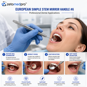 European Simple Stem Mirror Handle #6 Dental Mirror Handle Stainless Steel Zetomed Pro - Product Image 2