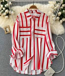 Chemisier décontracté uni pour femme, manches longues, col rabattu, broderie vintage, logo frontal, collection printemps-été-automne, vente en gros - Product Image 4