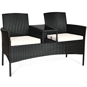 Wicker Patio Outdoor Tables Set with Removable Cushions and <b>Conversation</b> Furniture - Product Image 1