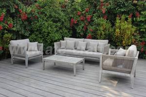 Contemporary <b>Wood</b> <b>Frame</b> Outdoor <b>Sofa</b> Set with Gray Cushions and White Pillows for Garden Use - Product Image 3