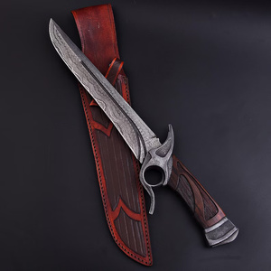 Couteau Bowie fixe personnalisé fait main en acier Damas et acier au carbone avec manche en cuir pour le camping, la survie et la chasse en extérieur – Pakistan - Product Image 5