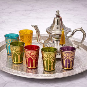 Service à thé marocain 6 verres, un plateau, une théière, dans un coffret cadeau - Product Image 1