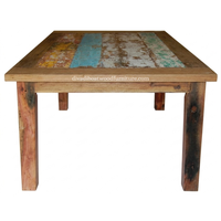 Table à manger DIVADI style Java, pieds KD, rectangulaire, en bois de bateau recyclé, durable, écologique, pliable, pour intérieur/extérieur