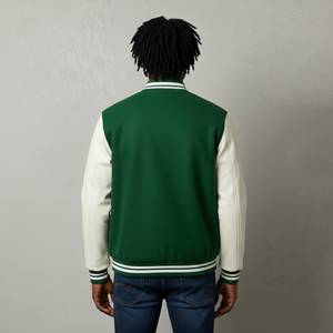 Wholesale Custom 100% <b>Wool</b> Canvas Front Winter Jacket Drop Shoulder 2 Tone Casual Wear Custom Printed Logo Men's Varsity Jacket - Product Image 3