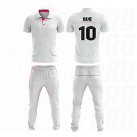 Ensemble d'uniformes de cricket de haute qualité, uniforme de cricket blanc, logo de la marque, nom de l'équipe, maillot respirant, vêtements d'entraînement pour l'équipe de cricket