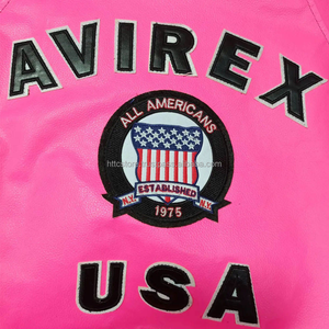 Veste en cuir AVIREX pour hommes, veste en cuir AVIREX pour hommes, cuir de vache véritable, veste bomber d'hiver, streetwear, broderie, vente en gros de vêtements en cuir - Product Image 4