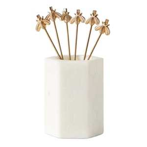 Venta caliente Bee Cocktail Picks Oro Acero inoxidable Agitadores de bebidas Swizzle Stick Guarnición Pinchos Palillos de dientes con soporte Proveedor - Product Image 1