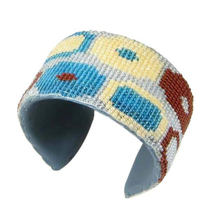 Handmade Embroidered Bangle Cotton <b>Thread</b> <b>Beaded</b> Bracelet Traditional Needlework Jewelry - Product Image 2