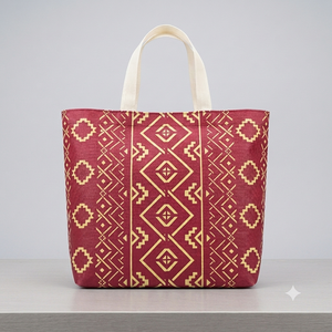 Bolsa de tela no tejida roja ecológica con estampado étnico tradicional personalizado, impresa con serigrafía y sellada con calor, para mujer - Product Image 3