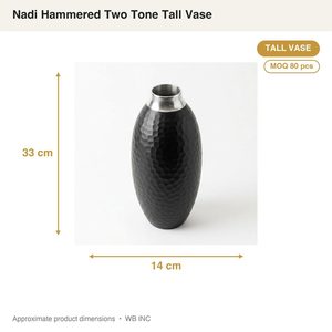 Handmade Aluminum Tall Vase 14 cm <b>Matte</b> Black Raw Rim Bright Rim Collar Nadi Hammered Two Tone Home Decor Hotel - Product Image 3