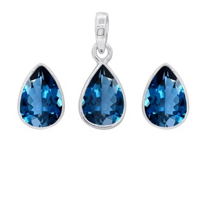 Juego de Joyería de Plata de Ley 925 con Topacio Azul de Londres Natural en Forma de Pera, con Pendientes y Colgante, Marca Memoria Jewels - Product Image 4