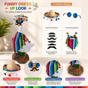 Decoración de Jardín con Temática Mexicana: Traje de Ganso para Porche, Sombrero, Bufanda, Gafas y Bigote - Product Image 5