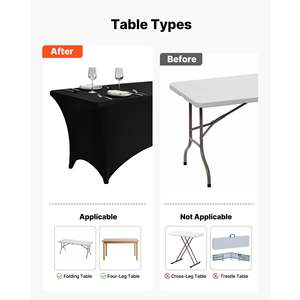 Paquete de 3 Manteles Rectangulares Negros de Spandex de 6 Pies, Protector de Mesa Lavable, Resistente a las Arrugas, Fundas Elásticas para Eventos, Cócteles y Banquetes - Product Image 5