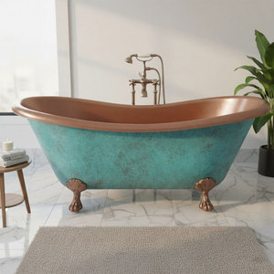 Bañera de Cobre Artesanal con Patas de Gato, Acabado Antiguo Liso, Pátina Interior, Exterior sin Revestimiento, Bañera de Lujo Independiente para Remojo - Product Image 4