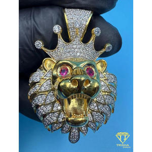 Pendentif Couronne Tête de Lion Sertie de Diamants en Argent Sterling 925 Finition Or Hip Hop Moissanite Diamant Charme Roi Lion - Product Image 1