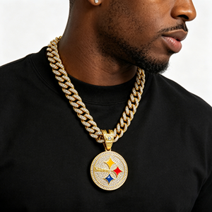 새로운 아이스 아웃 피츠버그 스틸러스 펜던트 목걸이 금도금 풀 랩 다이아몬드 쿠반 체인 NFL 로고 주얼리 - Product Image 1