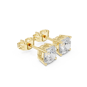 Boucles d'oreilles clous solitaires en diamant de laboratoire taille coussin brillant, en or jaune 14 carats, bijoux de luxe, fournisseur en gros - Product Image 2