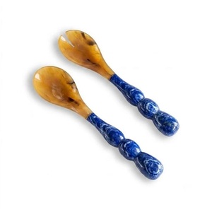 Ensemble de cuillères à salade en résine blanche à motif tourbillon, prix abordable, ustensiles de cuisine faits à la main, ensemble de cuillères à salade en résine de qualité alimentaire, poignée Rio Bubble - Product Image 1
