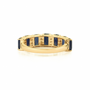Anillo de media eternidad de oro amarillo real de 14 quilates con zafiro azul y diamantes, estilo moderno con piedras preciosas, para joyería unisex. - Product Image 6