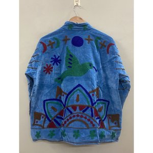 Veste en velours de coton tricoté brodée à la main pour femme, col mandarin, manches longues, motif floral d'automne, manteau ouvert sur le devant - Product Image 4